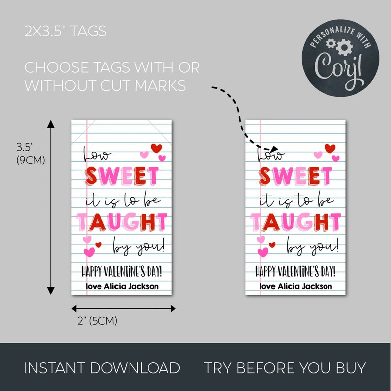 Teacher Valentine Gift Tag Template, Printable How Sweet It is to Be ...