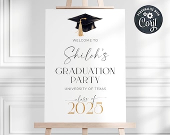 Graduation Welcome Sign Template, Printable Class Of 2025 Graduate Welcome Board, Editable Modern Grad Cap Party Poster, Instant Download