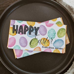 Easter Chocolate Bar Wrapper Template, Printable Rainbow Pastel Easter Eggs Candy Bar Label, Editable Easter Favors, Instant Download, #E1