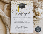 Graduation Thank You Card Template, Printable Graduate Confetti Thank You, Editable Modern Grad Thank You Note, Digital Download, #GC