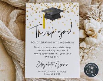 Bedankkaartsjabloon afstuderen, afdrukbare afgestudeerde confetti bedankt, bewerkbare moderne afstudeerbedankje, digitale download, #GC