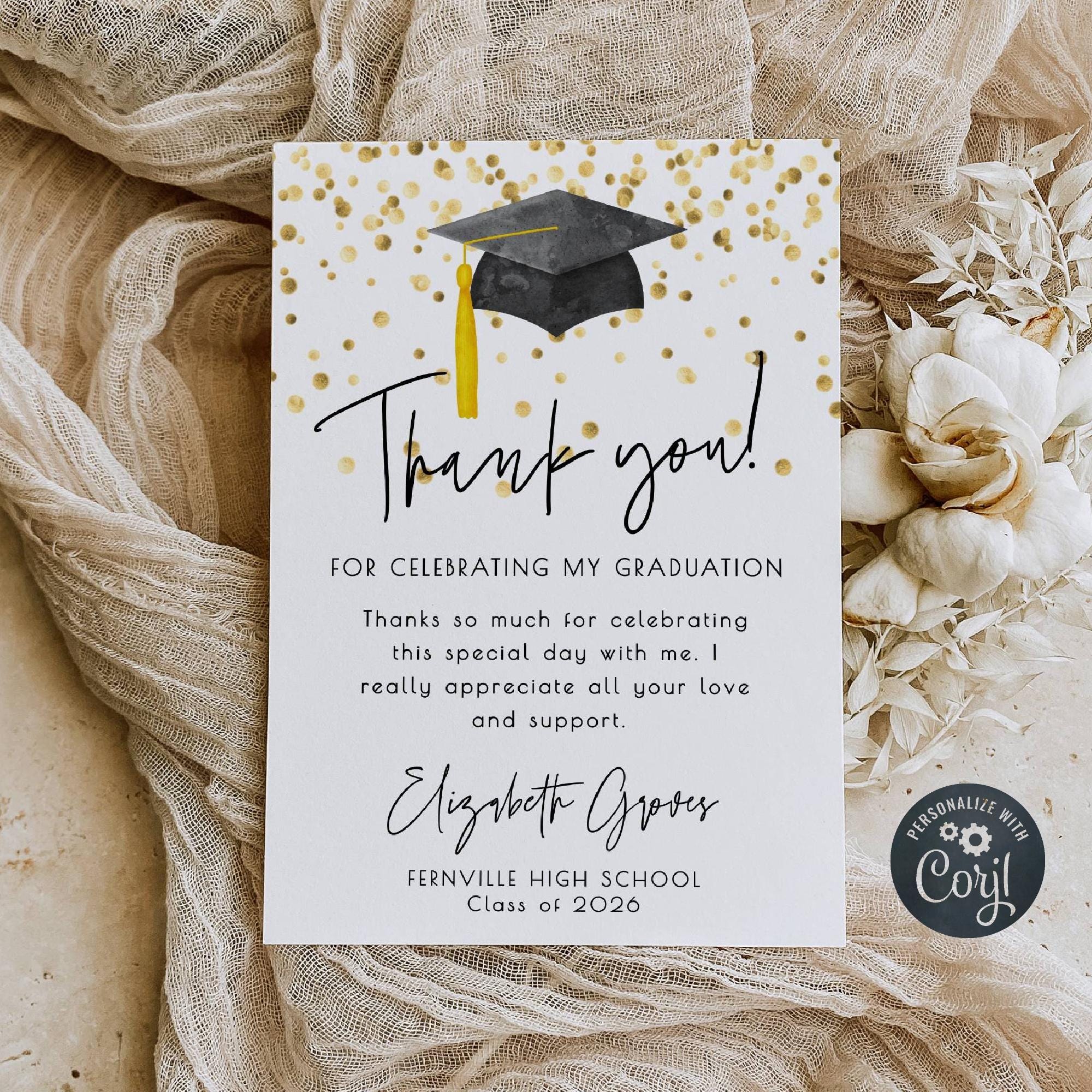 thank you card for grad party Floral Graduation Thank You Cards Personalized With Name main image 0