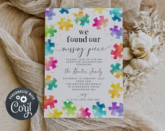 Missing Piece Adoption Announcement Template, Printable Adoption Party Invitation, Editable Adoption Celebration Cards, Instant Download