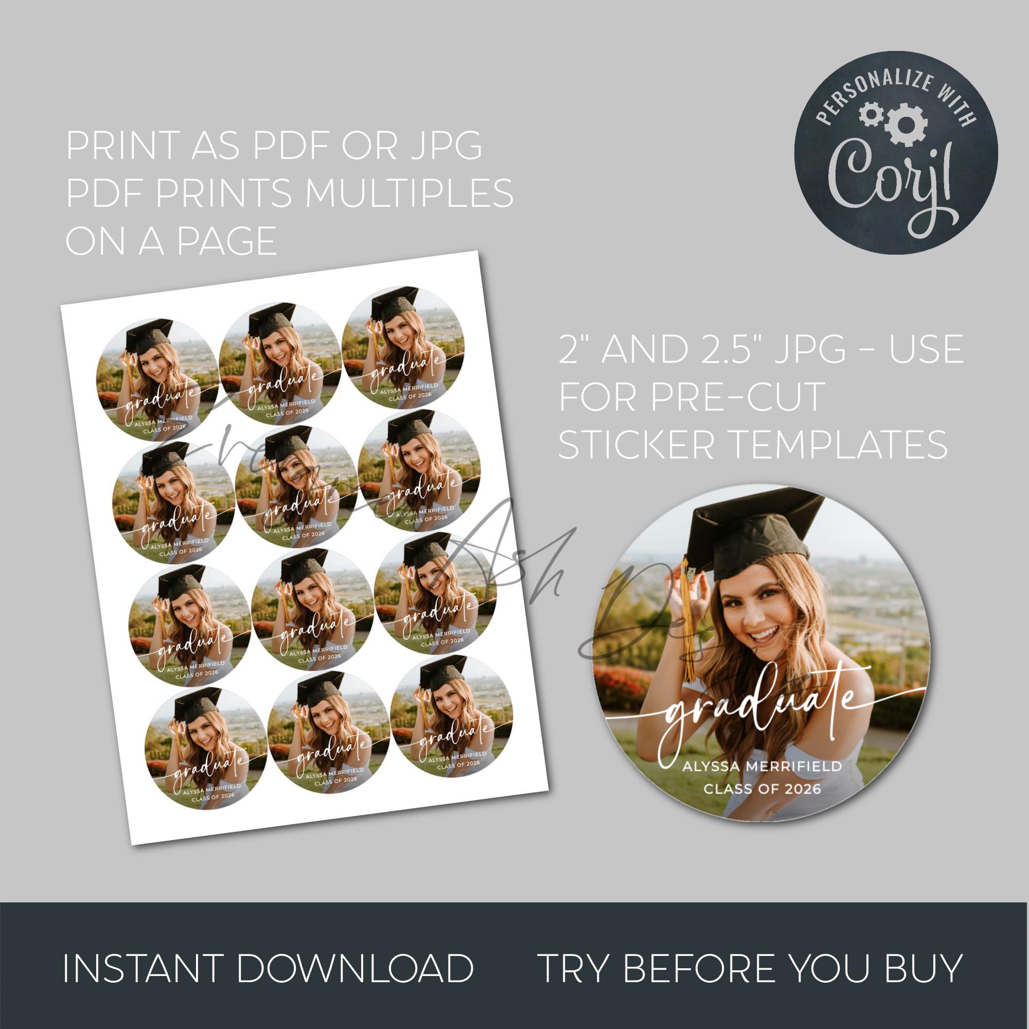 Photo Graduation Gift Tag Template, Printable Graduate Round Stickers ...