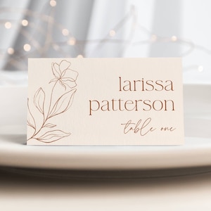 Plantilla de tarjeta de lugar floral de terracota beige, tarjetas de nombre de boda boho imprimibles, tarjetas de asientos en el desierto modernas editables, descarga instantánea, #TCW