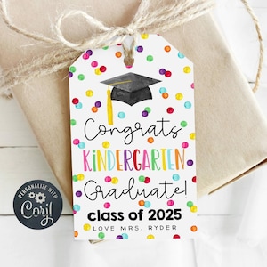 Modelo de etiqueta para presente de formatura do jardim de infância, etiqueta para lembrancinha de formatura do jardim de infância para impressão, etiqueta editável de fim de ano, download instantâneo