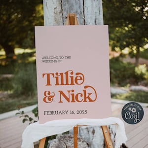 Retro Wedding Welcome Sign Template, Printable Vintage Wedding Sign, Editable Peach & Rust Welcome Poster, Instant Download, #RW