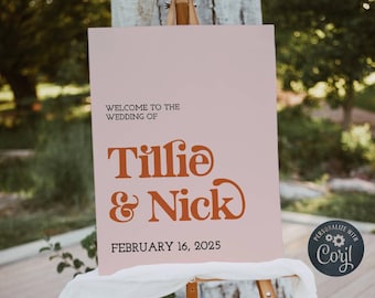 Retro Wedding Welcome Sign Template, Printable Vintage Wedding Sign, Editable Peach & Rust Welcome Poster, Instant Download, #RW