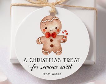 Round Christmas Gingerbread Man Gift Tag Template, Printable Christmas Treat For Someone Sweet Favor Tag, Editable Sticker, Digital Download
