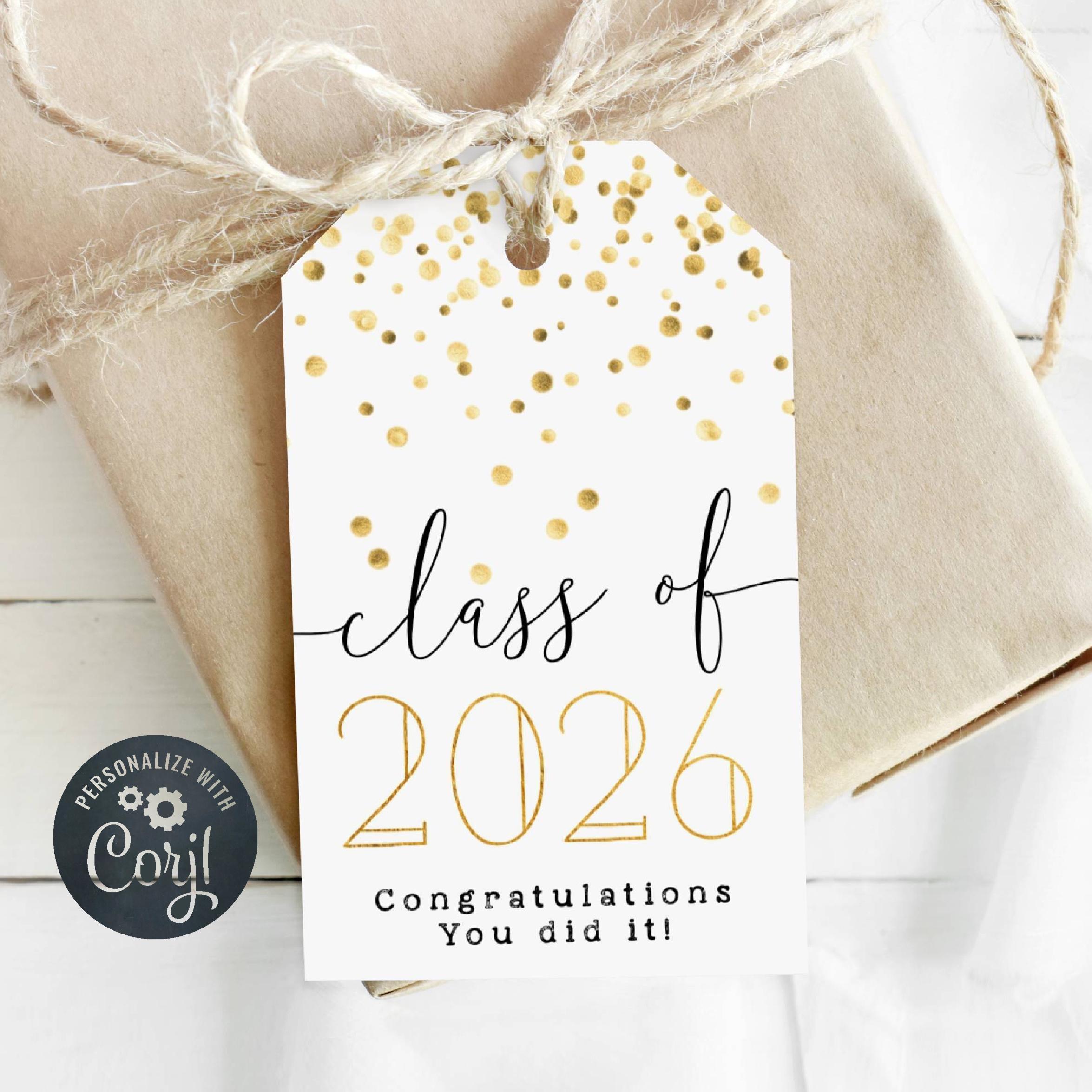 Graduation Class of 2026 Favor Tag Template, Printable Gold Confetti ...