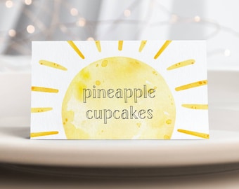 Sunshine Birthday Food Label Template, Printable Sun Buffet Tent Cards, Editable First Trip Around The Sun Place Cards, Digital Download #S1