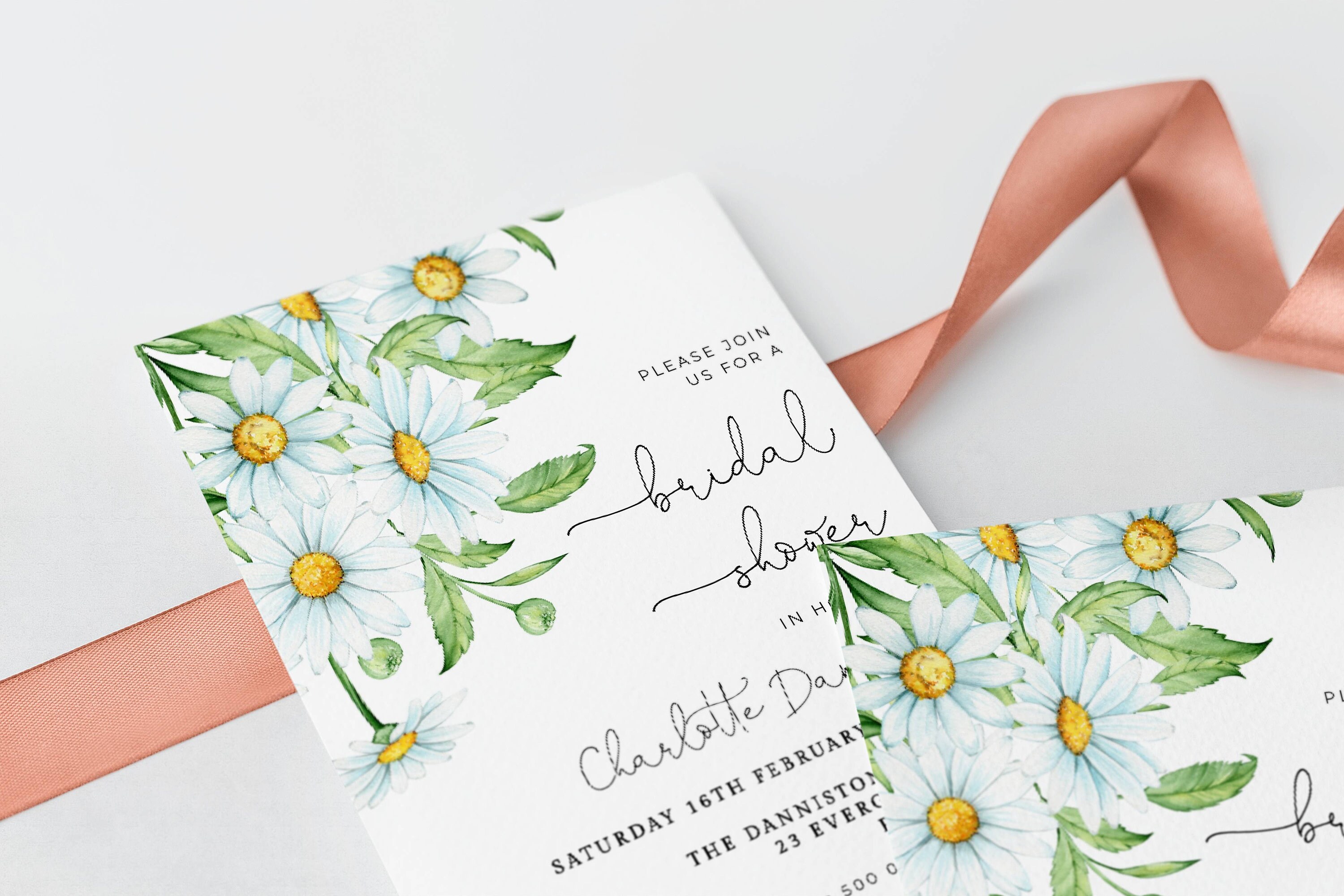Daisy Bridal Shower Invitation Template Printable White Etsy