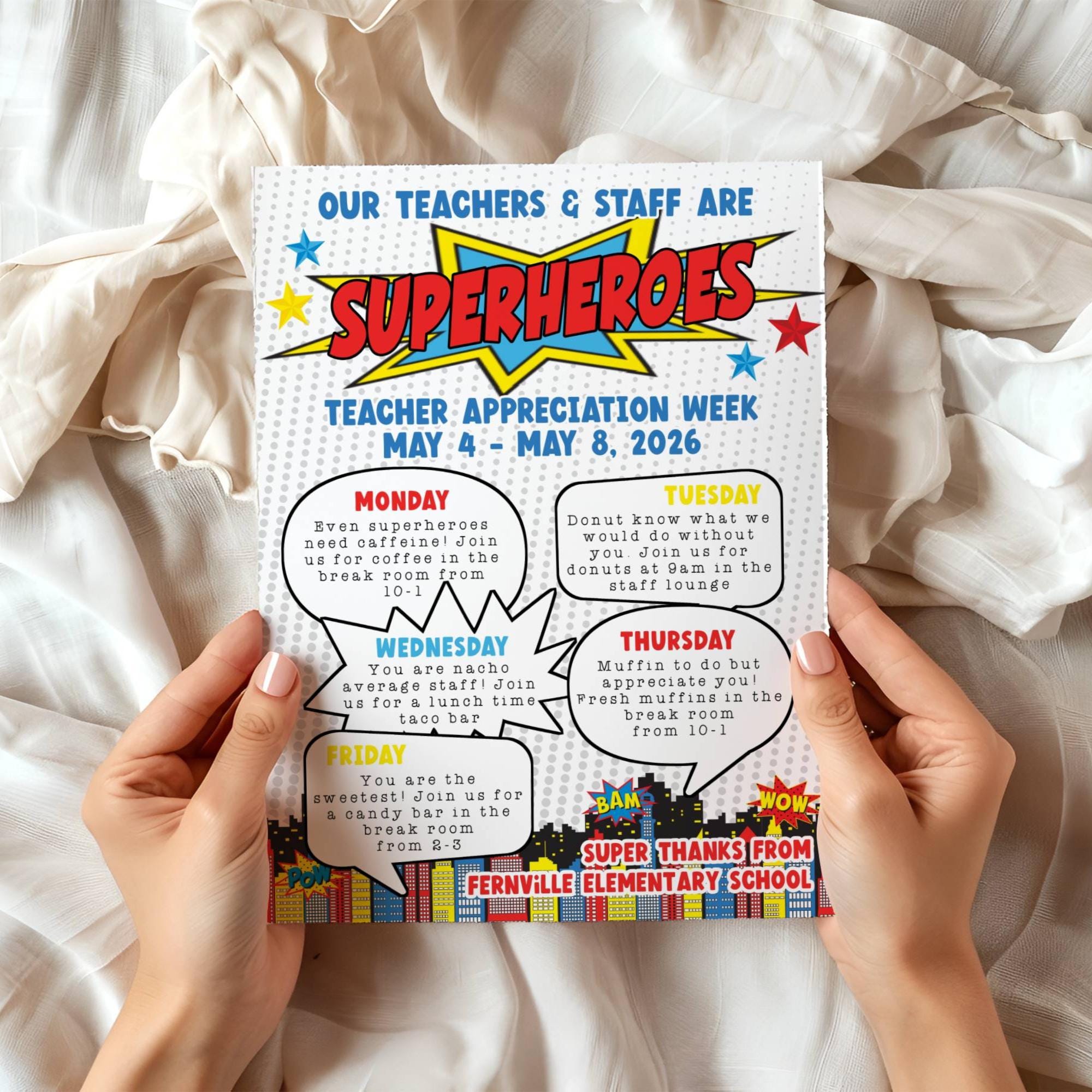 Superhero Teacher Appreciation Week Flyer Template, Printable Staff ...