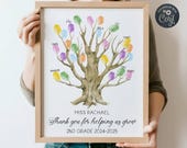 Teacher Gift Fingerprint Tree Sign Template, Printable Teacher Thank You Thumbprint Sign, Editable Gift From Students, Digital Download