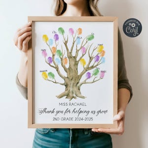 Modèle de signe d'arbre d'empreinte digitale de cadeau de professeur, signe d'empreinte de pouce de remerciement de professeur imprimable, cadeau modifiable des étudiants, téléchargement immédiat