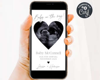 Heart Sonogram Digital Pregnancy Announcement Template, Editable Paperless Pregnancy Announcement, Baby On The Way SMS, Instant Download