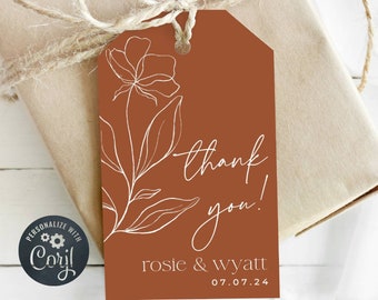 Terracotta Floral Wedding Favor Tag Template, Printable Boho Desert Gift Tags, Editable Rust Copper Thank You Tags, Digital Download, #TCW