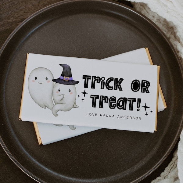 Modèle d'emballage de barre de chocolat Fantômes d'Halloween, étiquette imprimable des bonbons ou des bonbons, emballages de faveur mignons modifiables, téléchargement immédiat