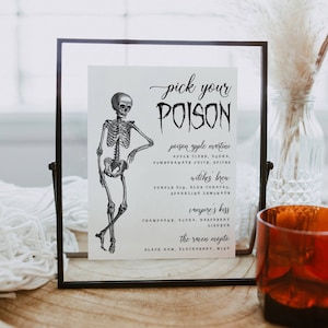 Halloween Vintage Skeleton Bar Menu Template, Printable Pick Your Poison Drinks Sign, Editable Modern Spooky Cocktail List, Instant Download