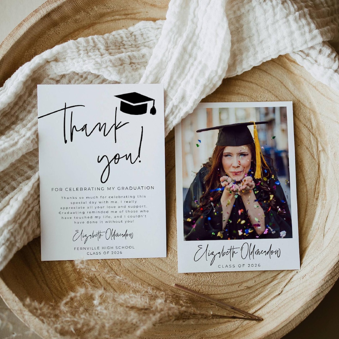 what to write in grad party thank you card Graduation These cards feature our unique designs and have plenty of space to write a special note of thanks Thank You Card Station for