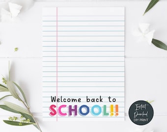 Printable Welcome Back To School Lined Paper Mini Cookie Card, First Day Of School Teacher Student Classroom Cookie Backer, Digital Download