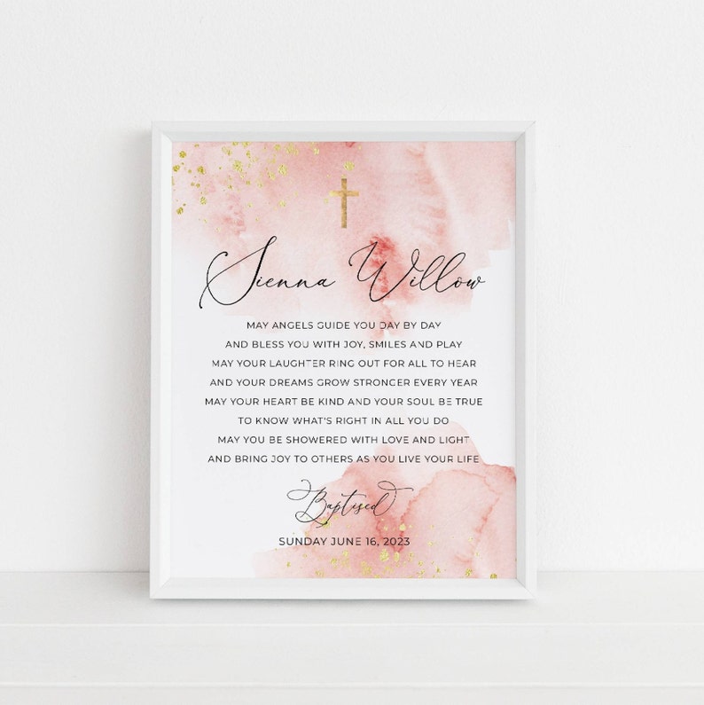 Baptism Prayer Sign Template Printable Blush &amp; Gold - Etsy