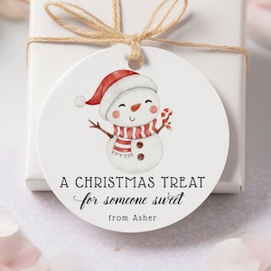 Round Christmas Snowman Man Gift Tag Template, Printable Christmas Treat For Someone Sweet Favor Tag, Editable Stickers, Instant Download