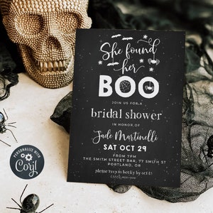 Halloween Bridal Shower Invitation Template, Printable She Found Her Boo Bachelorette Invite, Editable Spooky Invite, Instant Download, #FHB