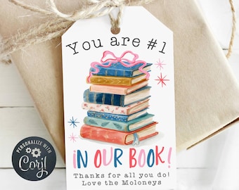 Book Lover Teacher Appreciation Gift Tag Template, Printable Number 1 In Our Book Favor Tag, Editable Thank You Tag, Digital Download