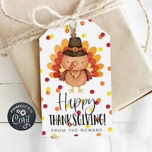 Bearbeitbare Happy Thanksgiving Geschenkanhänger Vorlage, niedlicher Truthahn Favor Tag, druckbare Schulklasse Lehrer Thanksgiving Tag, Sofort Download, #TT