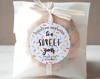 Sweet Year Round Gift Tag Template, Printable Rainbow Sprinkles Back To School Favor Tag, Editable Teacher Class Sticker, Digital Download