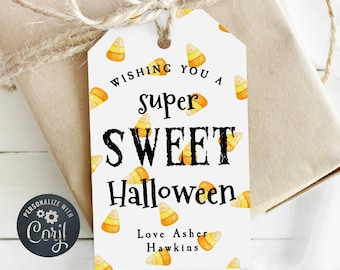 Halloween Candy Corn Gift Tag Template, Printable Halloween Favor Tags, Editable Sweet Halloween Treat Bag Tags, Instant Download