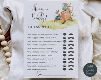 Baby Shower Mommy Or Daddy Printable, Baby Shower Game Cards, Baby Shower Activity, Storybook Baby Shower, Digital Download, #BT