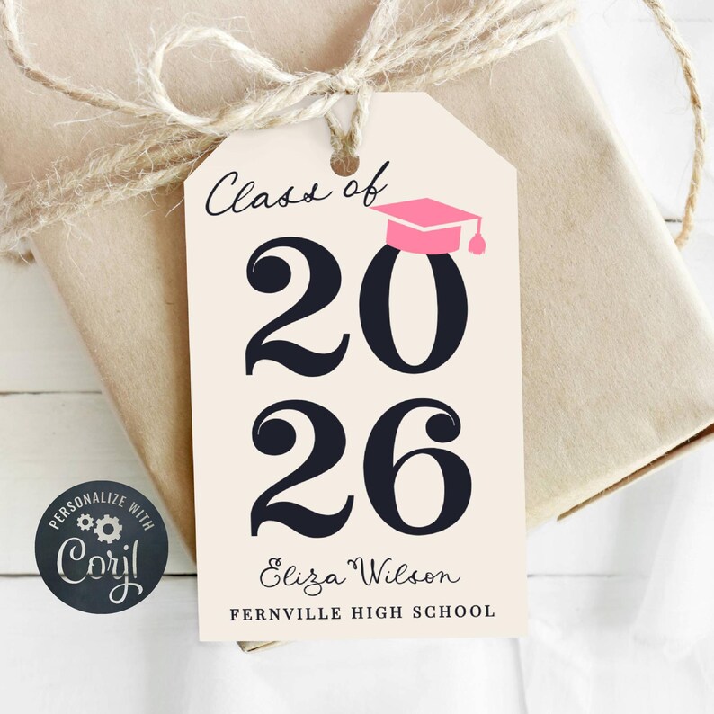Class of 2026 Graduation Gift Tag Template, Printable Modern Grad Party ...