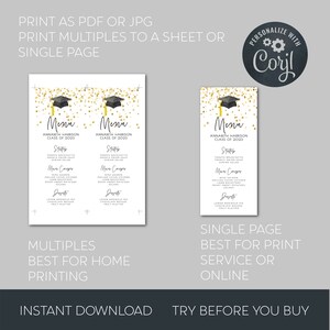 Graduation Dinner Menu Template, Printable Modern Graduate Table Decor, Editable Minimalist Grad Party Menu Cards, Instant Download, GC image 7