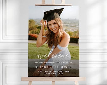 Graduation Party Photo Welcome Sign Template, Printable Modern Graduate Welcome Board, Editable Grad Party Poster, Digital Download