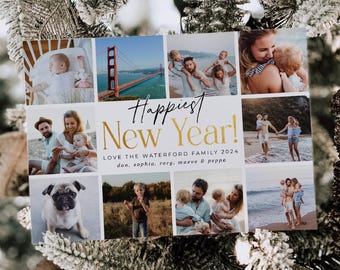 Modèle de carte de voeux de bonne année collage photo, carte de Noël moderne imprimable, carte de Nouvel An minimaliste modifiable, téléchargement immédiat