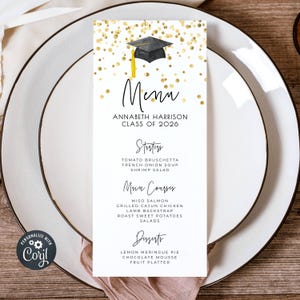 Graduation Dinner Menu Template, Printable Modern Graduate Table Decor, Editable Minimalist Grad Party Menu Cards, Instant Download, #GC
