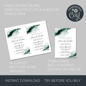 Emerald Green Watercolor Wedding Invitation Suite, Printable Wedding Invite Set, Editable Abstract Invite Details RSVP Instant Download EGW image 7