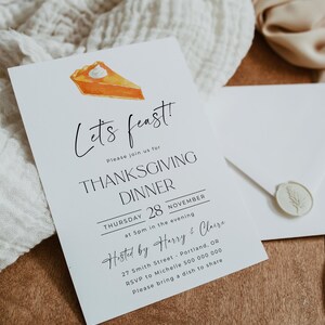 Thanksgiving Dinner Kürbiskuchen Einladung Vorlage, druckbare minimale Friendsgiving einladen, bearbeitbare Dinner Party einladen, digitaler Download Bild 3