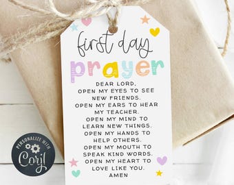 First Day Of School Prayer Gift Tag Template, Printable Back To School Religious Blessing Tag, Editable Sunday School Tag, Digital Download