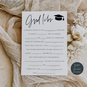 Grad Libs Graduation Game, Printable Graduate Advice Mad Libs Activity, High School College Senior Grad Party Game, Instant Download, #SG