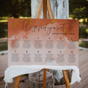Rust & Gold Wedding Seating Chart Template, Printable Copper Wedding Sign, Editable Terracotta Table Plan Poster, Instant Download, #WC3