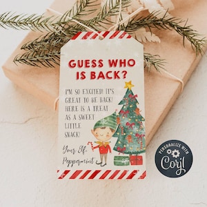 Guess Who Is Back Gift Tag Template, Printable Elf Return Favor Tags, Editable Elf Greetings Special Delivery Treat Tag, Digital Download