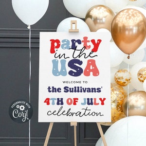 Party In The USA 4th Of July Welcome Sign Template, Printable Retro American Welcome Poster, Editable Patriotic Sign, Instant Download, #J9