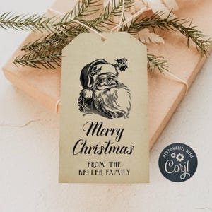 Vintage Santa Claus Christmas Gift Tag Template, Printable Father Christmas Favor Tags, Editable Traditional Christmas Tag, Instant Download