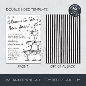 New Year's Eve Champagne Tower Invitation Template, Printable Cheers To The New Year Invite, Editable Whimsical Invite, Digital Download image 4