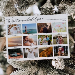 Modèle de carte de vœux photos mensuelles, carte de Noël imprimable avec collage d'images, carte de Noël de famille moderne modifiable, téléchargement immédiat