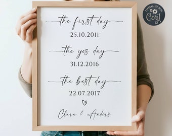 The First Day The Yes Day The Best Day Sign Template, Printable Minimal Wedding Keepsake, Editable Anniversary Gift, Digital Download, #MW2