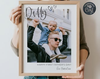 Plantilla de regalo fotográfico para el primer Día del Padre, regalo fotográfico imprimible para papá, regalo fotográfico editable de los niños, arte fotográfico para papá, descarga digital